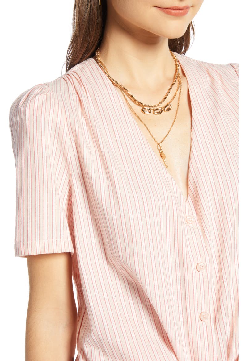 Tie Front Top, Alternate, color, IVORY- PINK SARA TWILL STRIPE