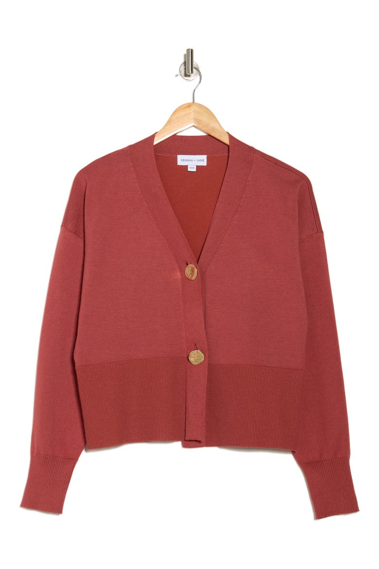 V-Neck Cardigan, Alternate, color, BRICK