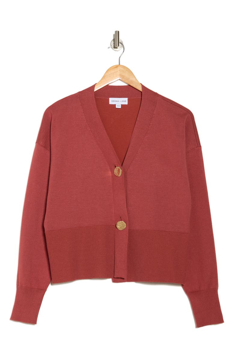 Gemma + Jane V-Neck Cardigan, Alternate, color, Brick