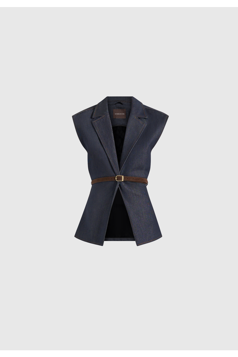 Linda Denim Wide Shoulder Cinched Waistcoat, Alternate, color, Indigo
