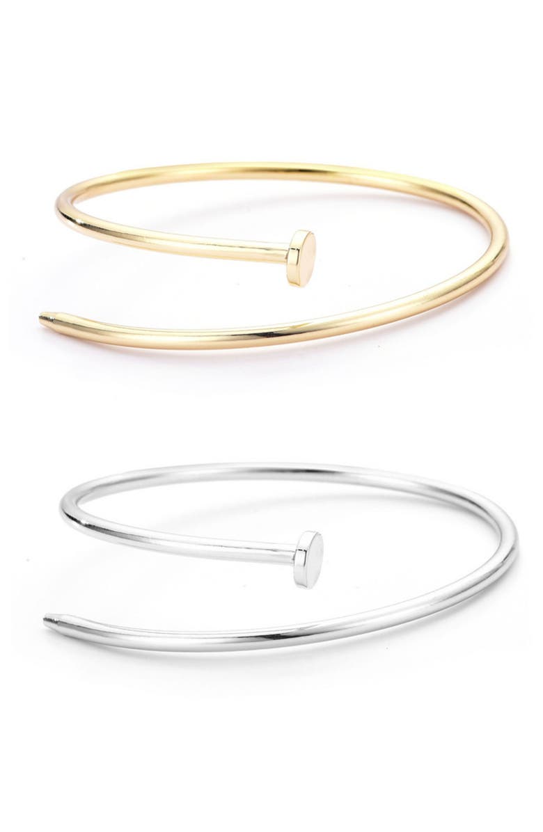 Adornia Set of 2 Nail Cuff Bracelets, Main, color, Gold/ Silver