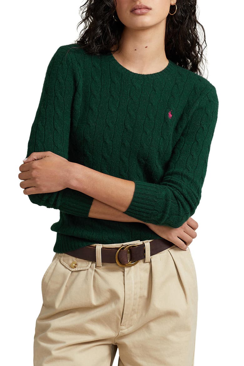 Julianna Wool & Cashmere Cable Stitch Sweater, Main, color, COLLEGE GREEN