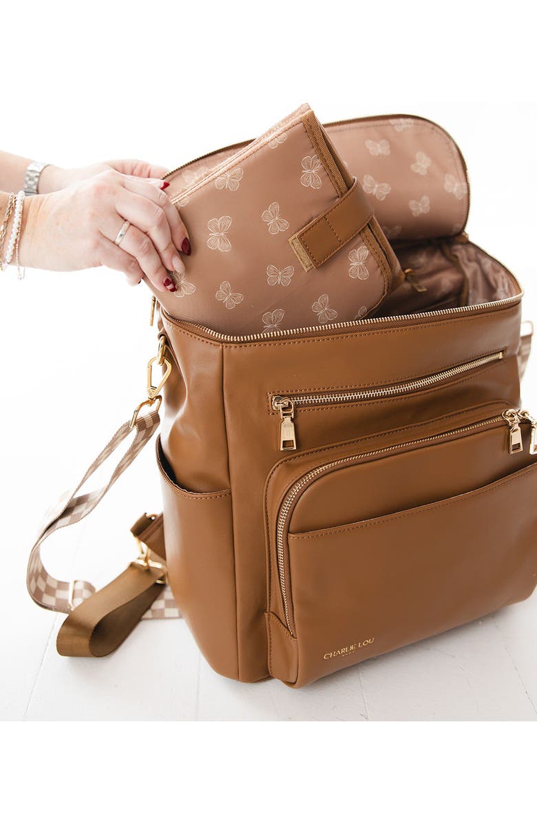 Charlie Lou Baby<sup>®</sup> Vegan Leather Large Diaper Bag | 2 Insulated Bottle Pockets, Checkered Crossbody Strap, Stroller Straps & Changing Mat Included, Alternate, color,