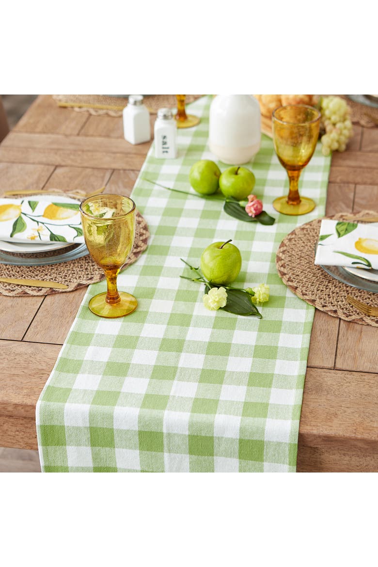 Heavyweight Check Fringed Table Runner, Alternate, color, Bright Green