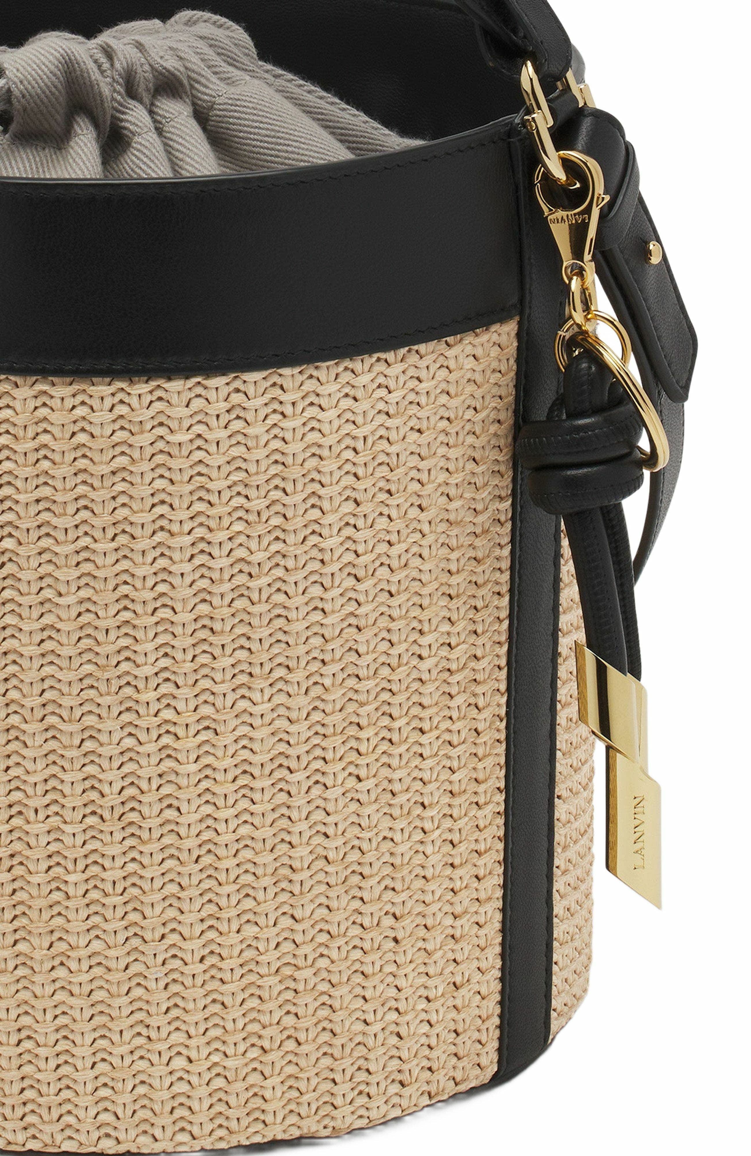 Lanvin Séquence Raffia Bucket Bag, Alternate, color, Natural-Black
