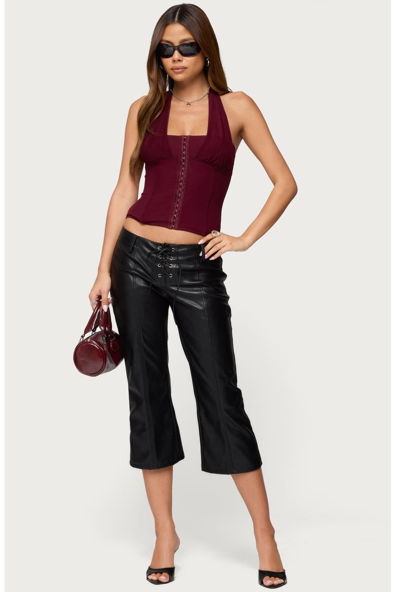 Rosalina Mesh Halter Corset Top, Alternate, color, BURGUNDY