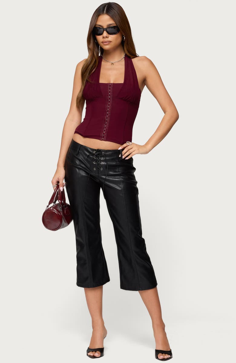 EDIKTED Rosalina Mesh Halter Corset Top, Alternate, color, Burgundy