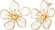 Jessica Simpson White Enamel Flower Earrings for Women, Gold-Tone Flower Stud Earrings