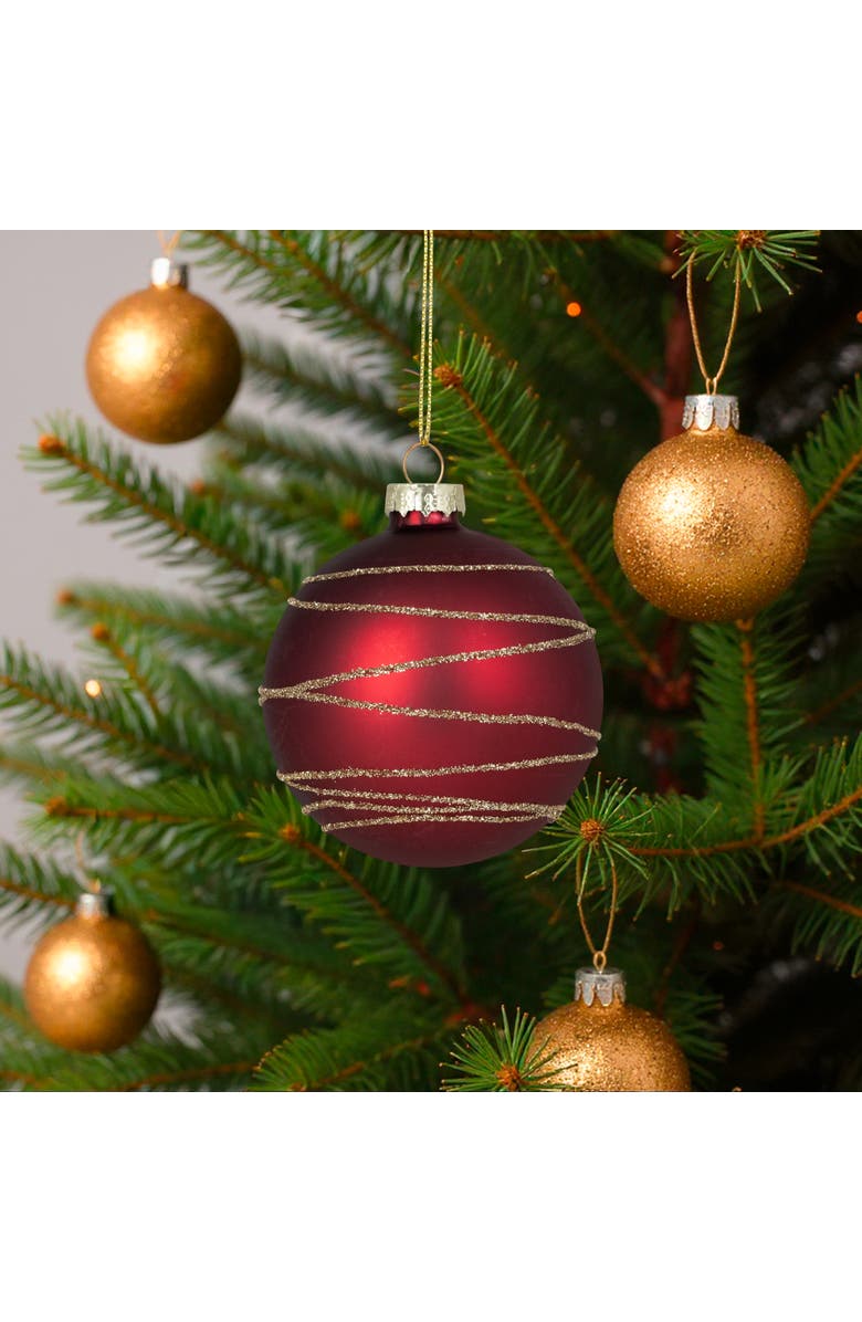 Northlight Glittered Golden Stripes Christmas Glass Ball Ornaments - 3" (75mm) - Red and Green - 4ct, Alternate, color, Red