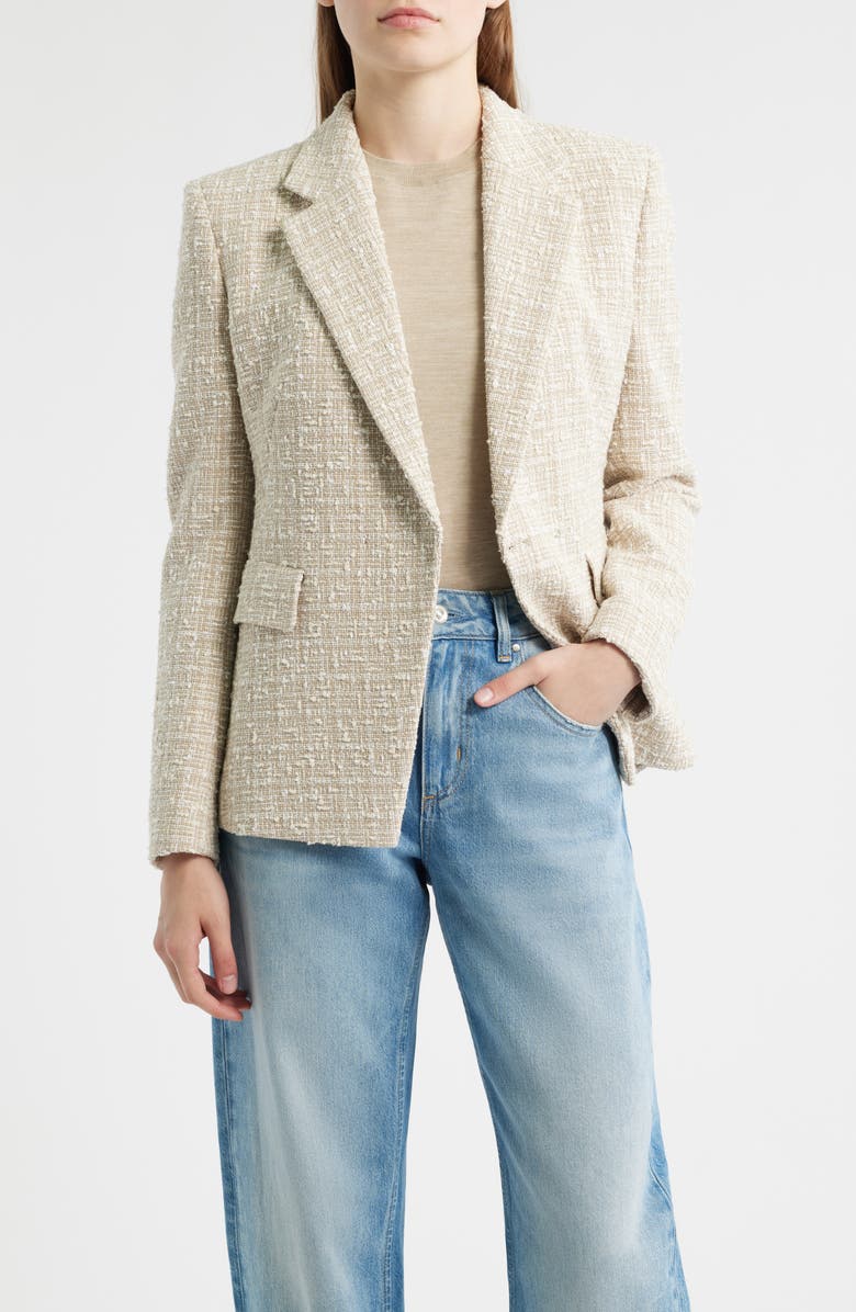 BOSS Jia Cotton Blend Tweed Blazer, Main, color, Soft Cream Tweed