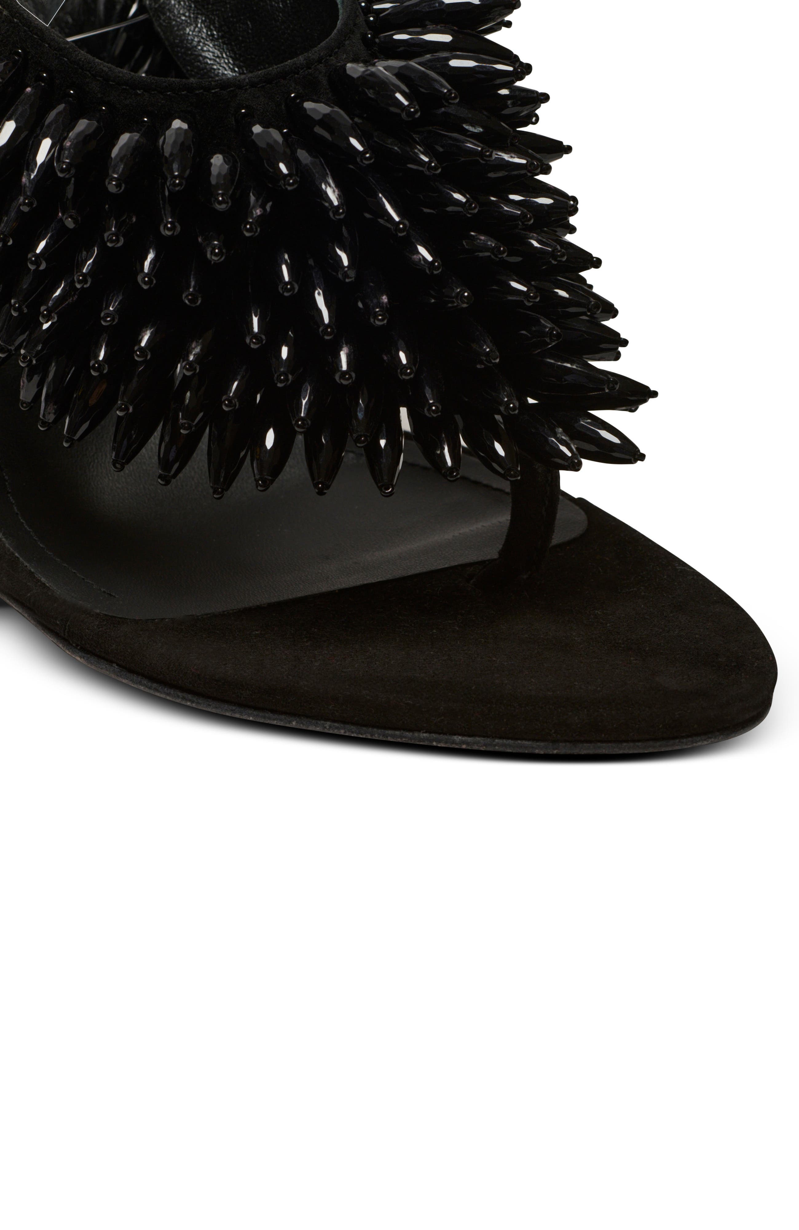 Balmain "No Wedge" beaded suede sandals, Alternate, color, Black
