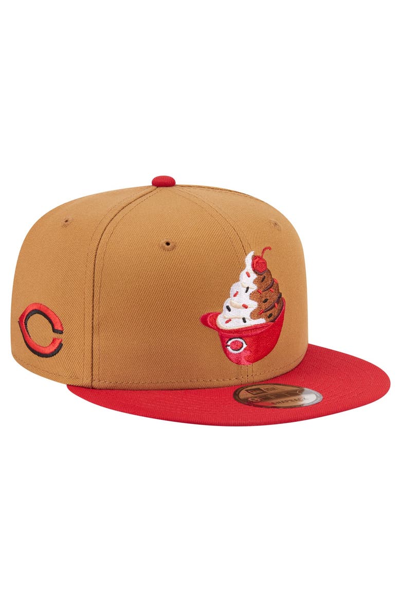 Men's New Era Khaki/Red Cincinnati Reds Ice Cream 9FIFTY Snapback Hat, Main, color, Khaki