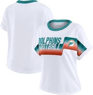 WEAR by Erin Andrews Women's WEAR by Erin Andrews White Miami Dolphins Cropped Center Stripe Dolman T-Shirt