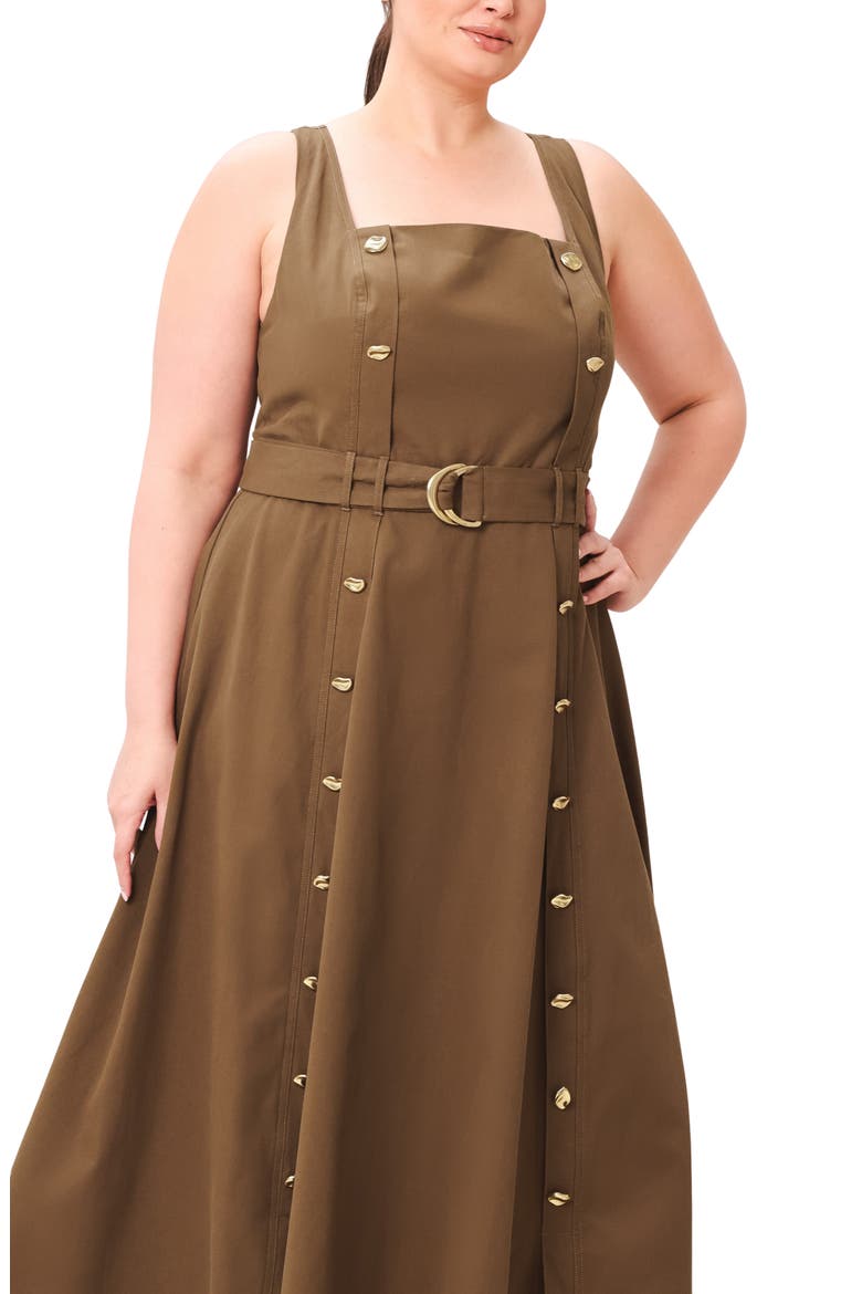 Square Neck Cotton Midi Dress with Belt, Alternate, color, BROWN