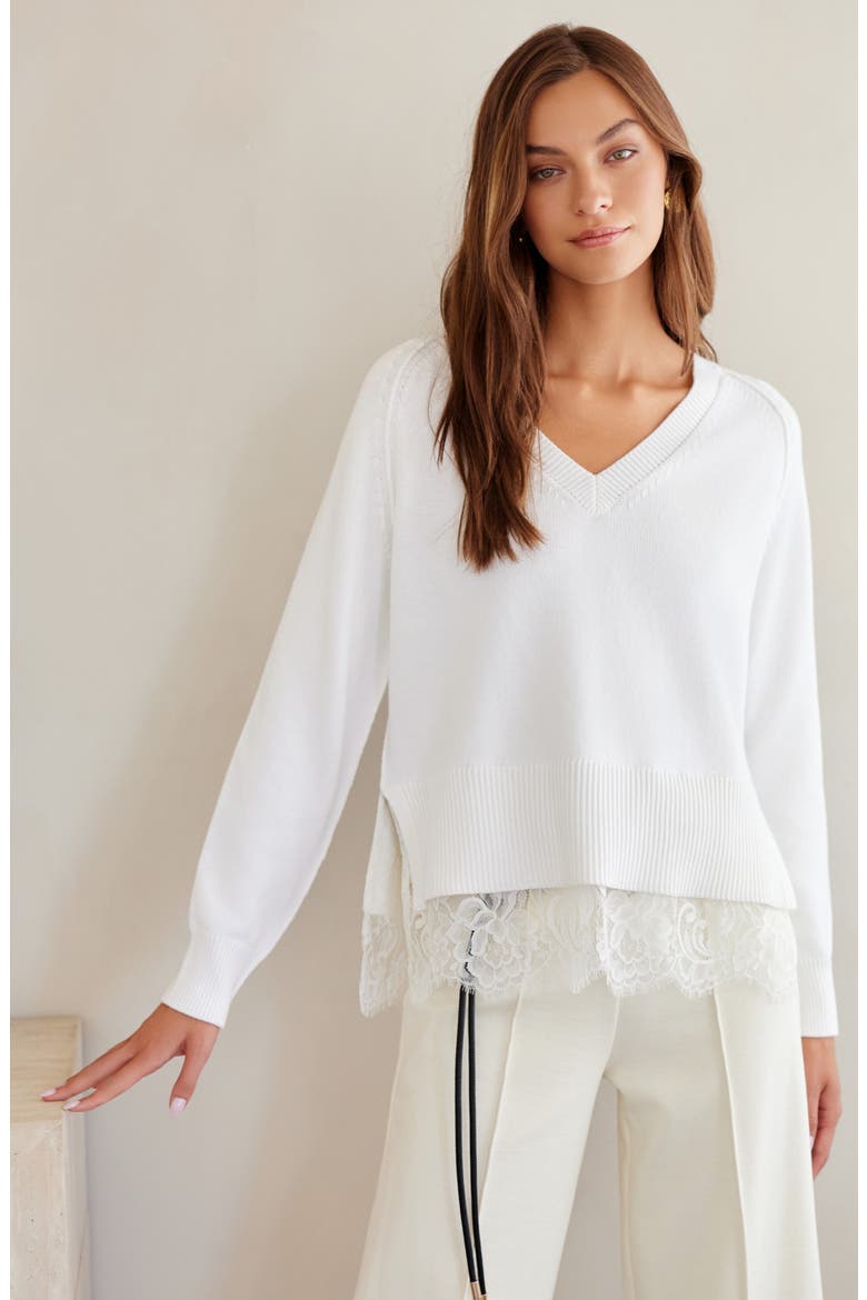 Camila Lace Layered Sweater, Alternate, color, CREAM