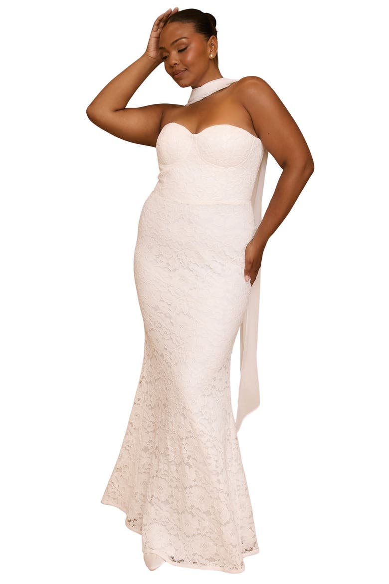 Lace Bandeau Scarf Detail Maxi Dress, Alternate, color, Ivory
