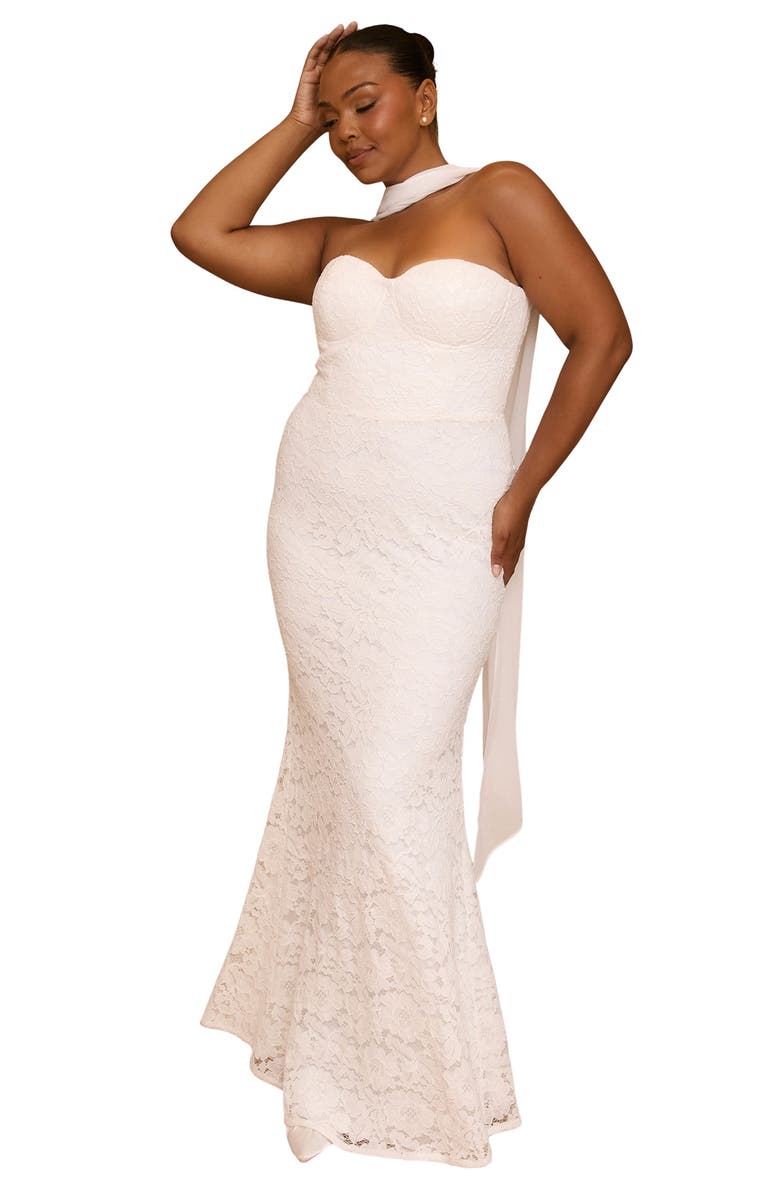 Six Stories Lace Bandeau Scarf Detail Maxi Dress, Alternate, color, Ivory