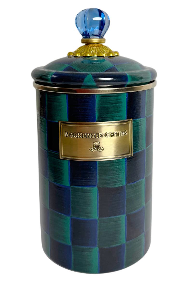 Juniper Check Small Enamel Canister, Alternate, color, GREEN