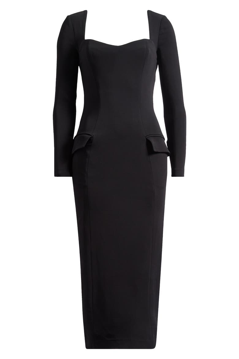 Ella Long Sleeve Midi Dress, Alternate, color, BLACK