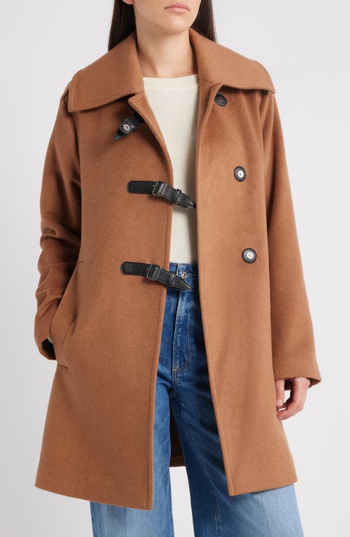 Bernardo Buckle Detail Melton Wool Blend Coat In Brown