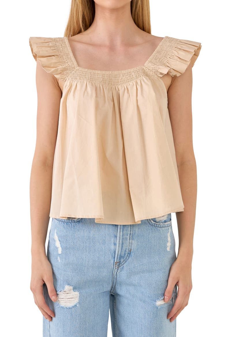Ruffle Detail Cotton Tank, Alternate, color, BEIGE