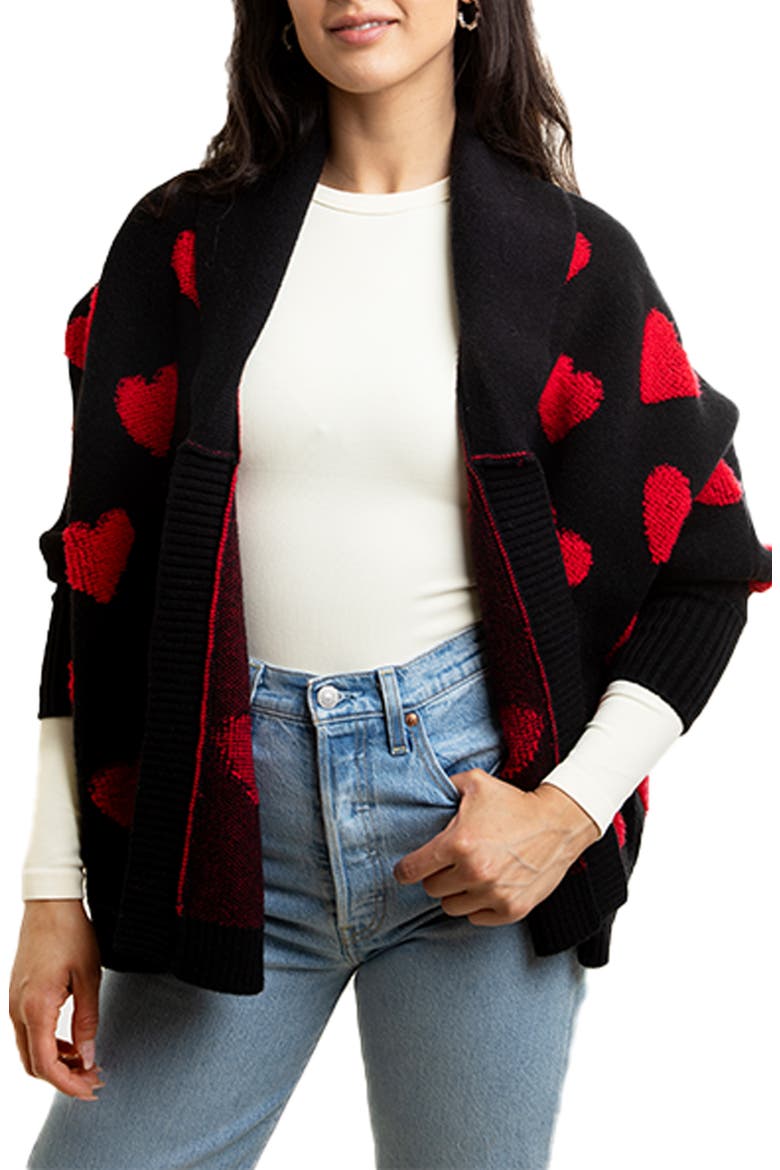 Textured Heart Cardigan, Main, color, BLACK