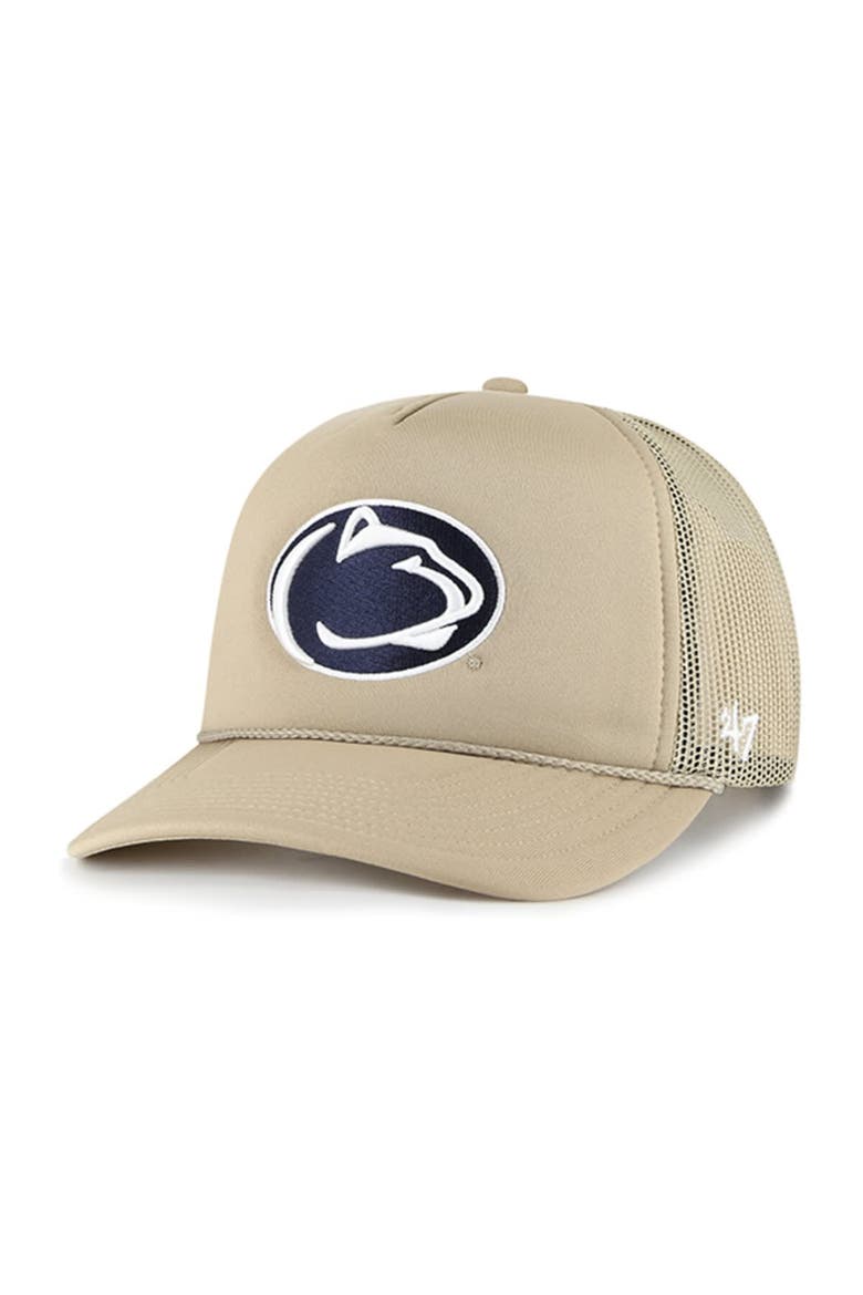 Men's '47 Khaki Penn State Nittany Lions Foam Front Mesh Trucker Snapback Hat, Main, color, Khaki