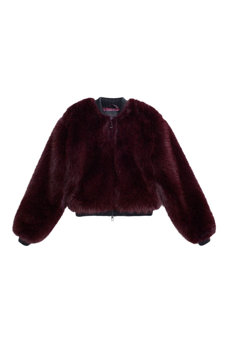 Faux Fur Bomber Jacket, Alternate, color, BURGUNDY