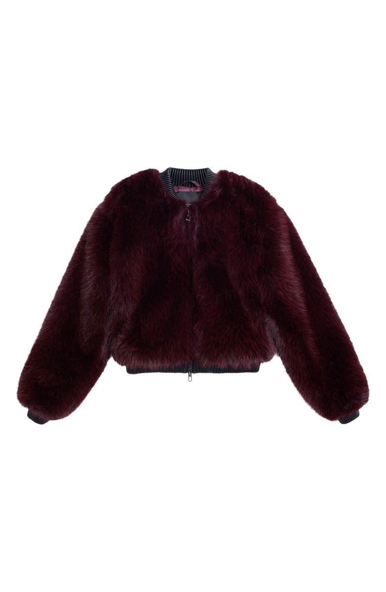 Desigual Faux Fur Bomber Jacket, Alternate, color, Burgundy