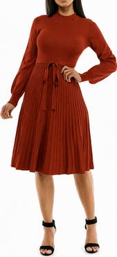 Nina Leonard Tie Waist Fit & Flare Sweater Dress