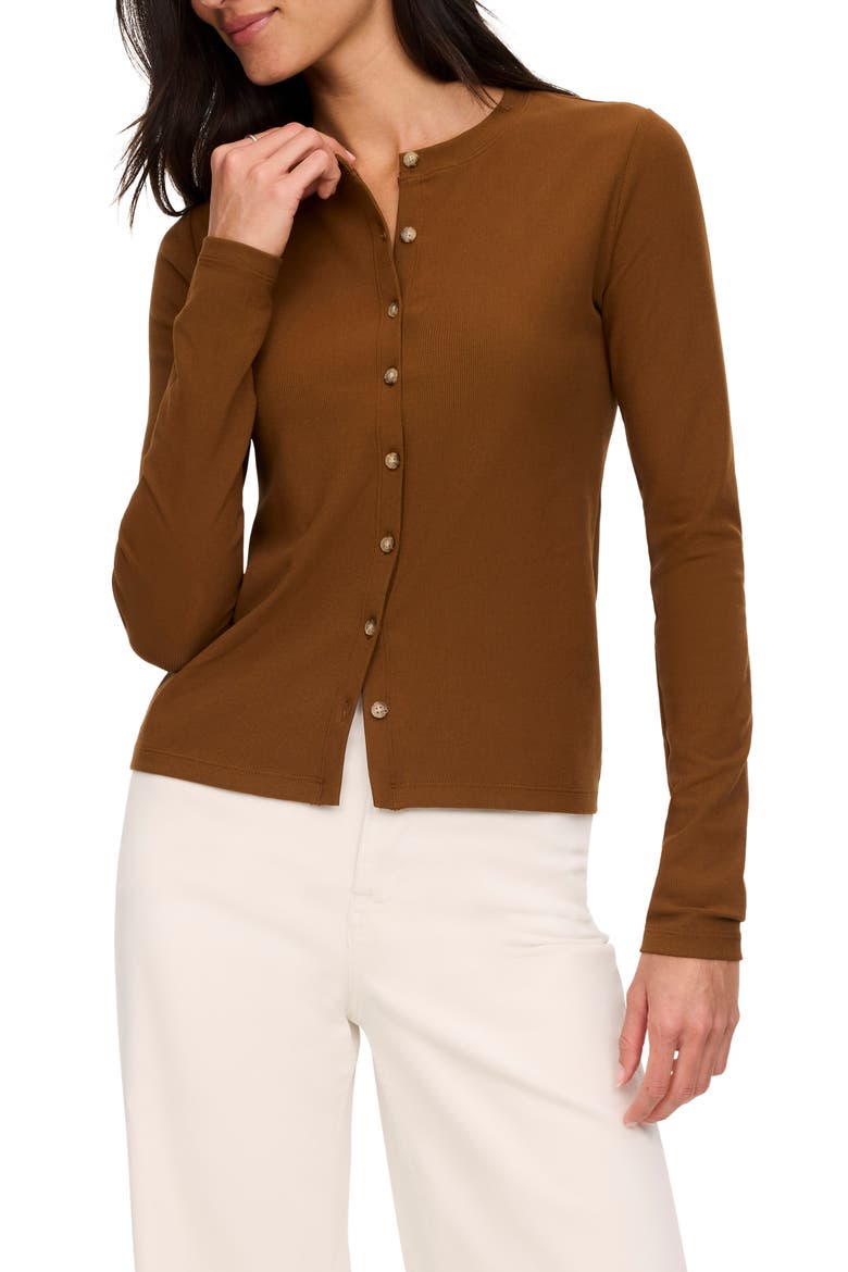 Ribbed Crewneck Cardigan, Main, color, BRANDY