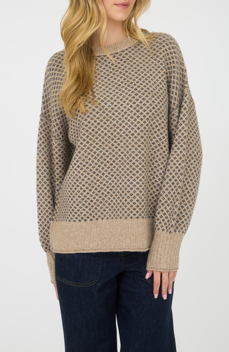 Blu Pepper Mini Jacquard Crewneck Sweater, Main, color, Khaki