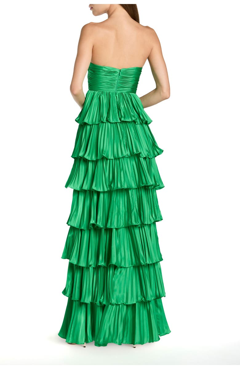 Mac Duggal Pleated Charmeuse Strapless Tiered Ruffle Gown, Alternate, color, Spring Green