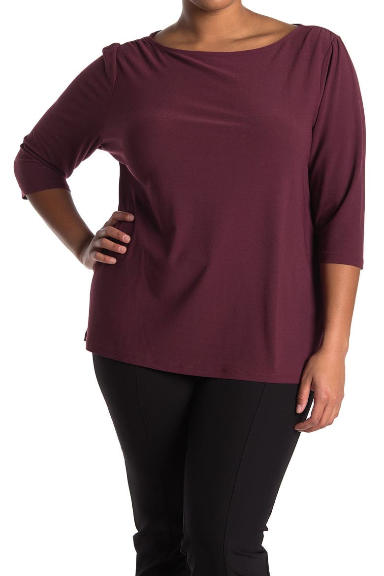 Solid Elbow Length Sleeve Top, Main, color, BURGUNDY FIG