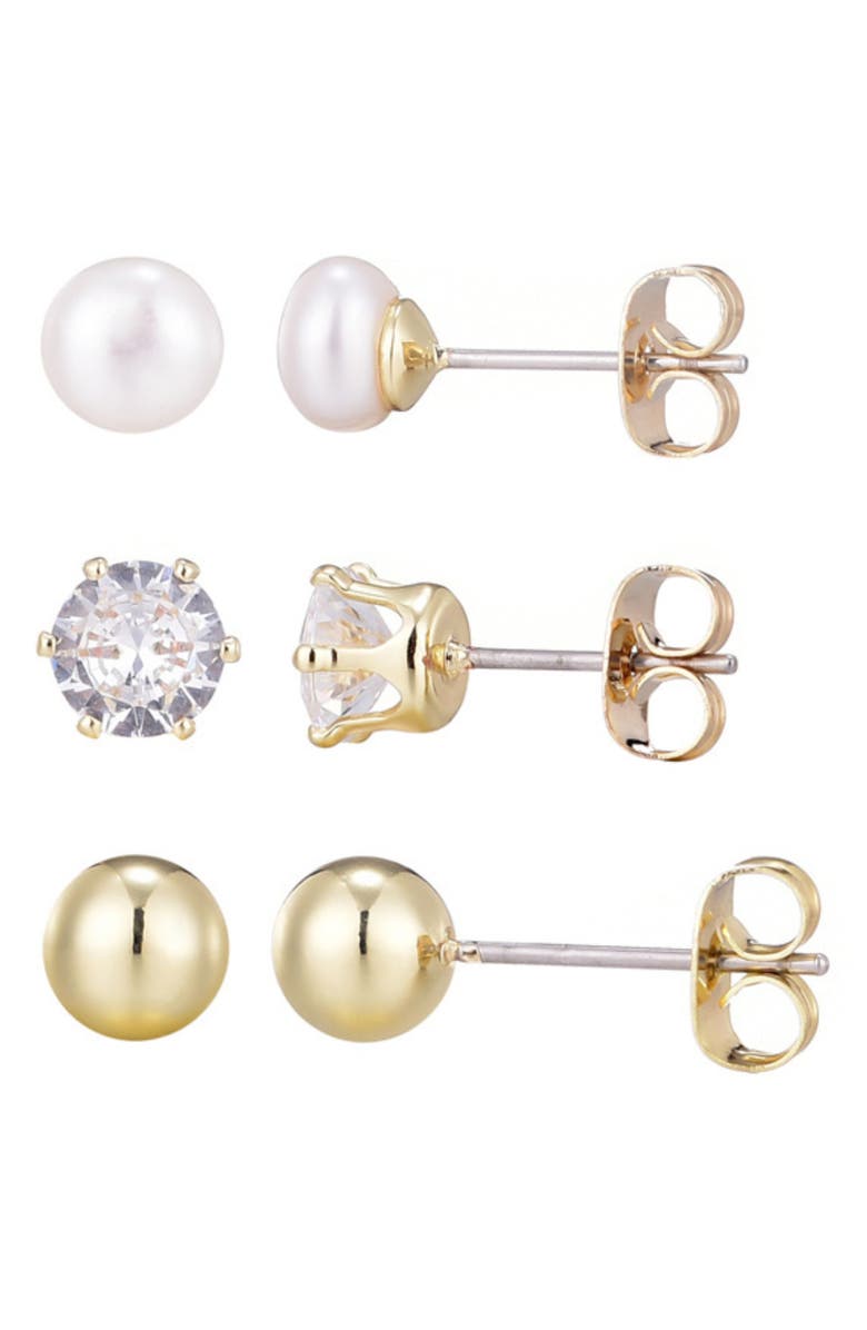 Adornia Set of 3 Assorted Stud Earrings, Main, color, 