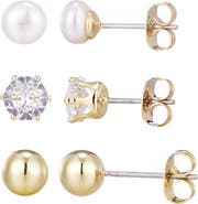 Adornia Set of 3 Assorted Stud Earrings