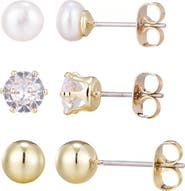 Adornia Set of 3 Assorted Stud Earrings