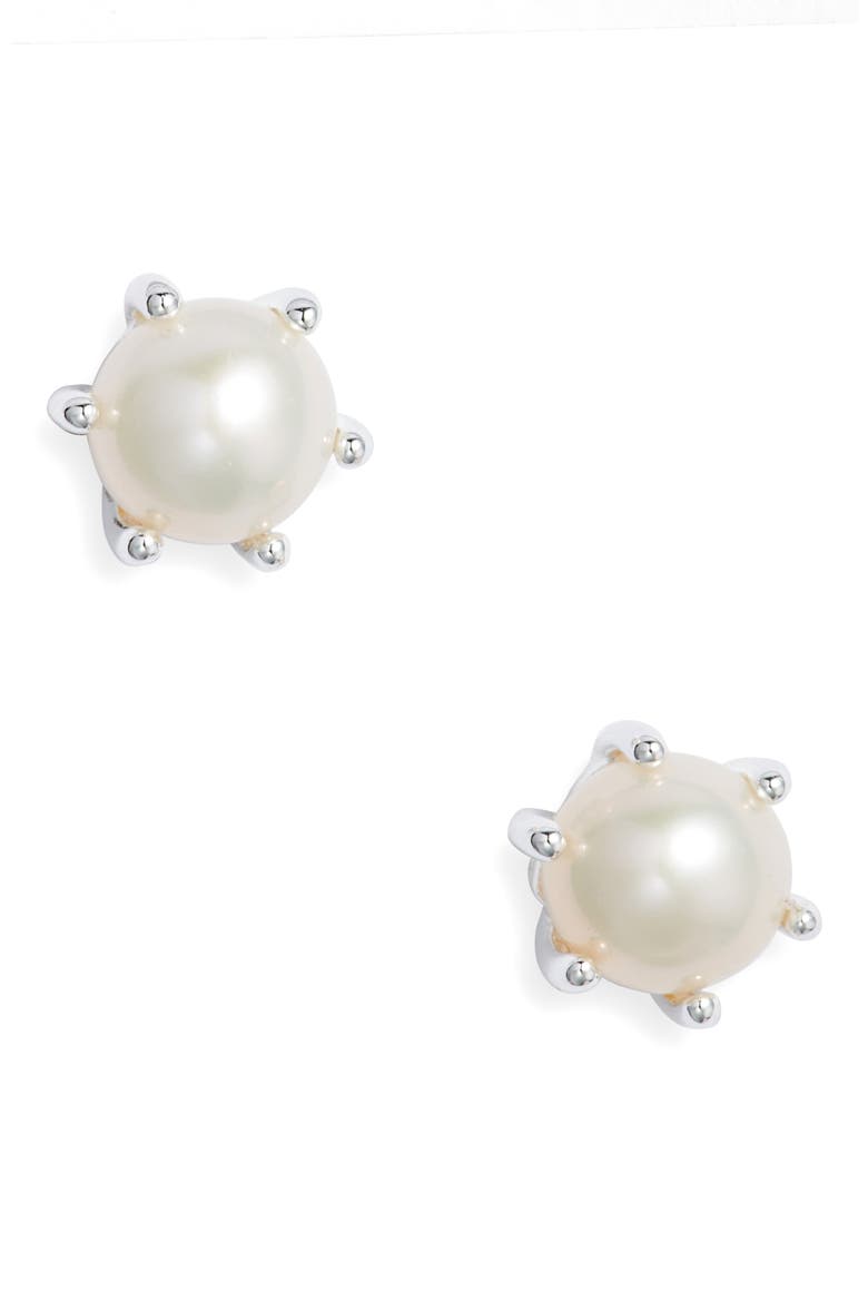 Ashton Cultured Pearl Stud Earrings, Main, color, BRIGHT SILVER WHITE PEARL