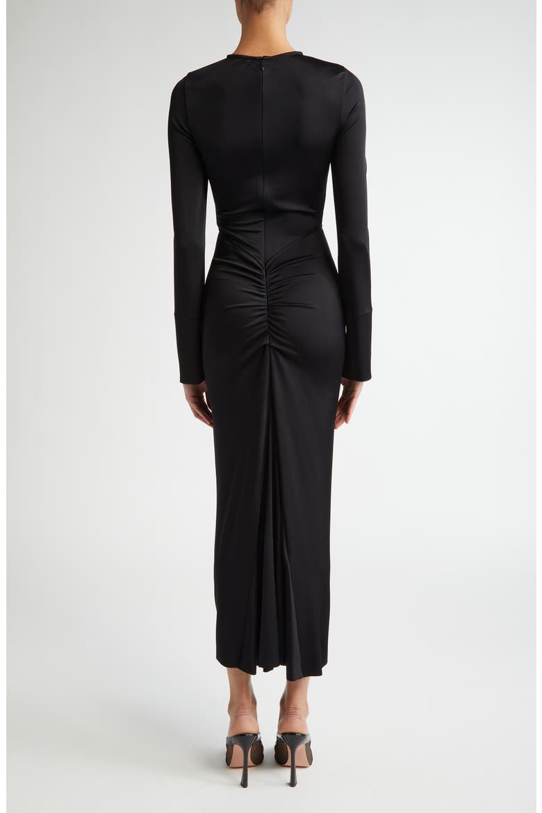 Long Sleeve Gathered Jersey Midi Dress, Alternate, color, BLACK