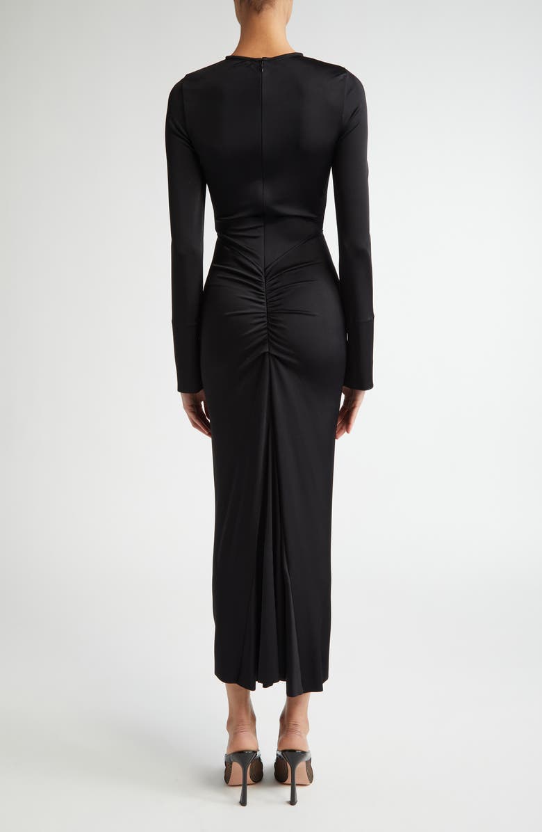 Victoria Beckham Long Sleeve Gathered Jersey Midi Dress, Alternate, color, Black