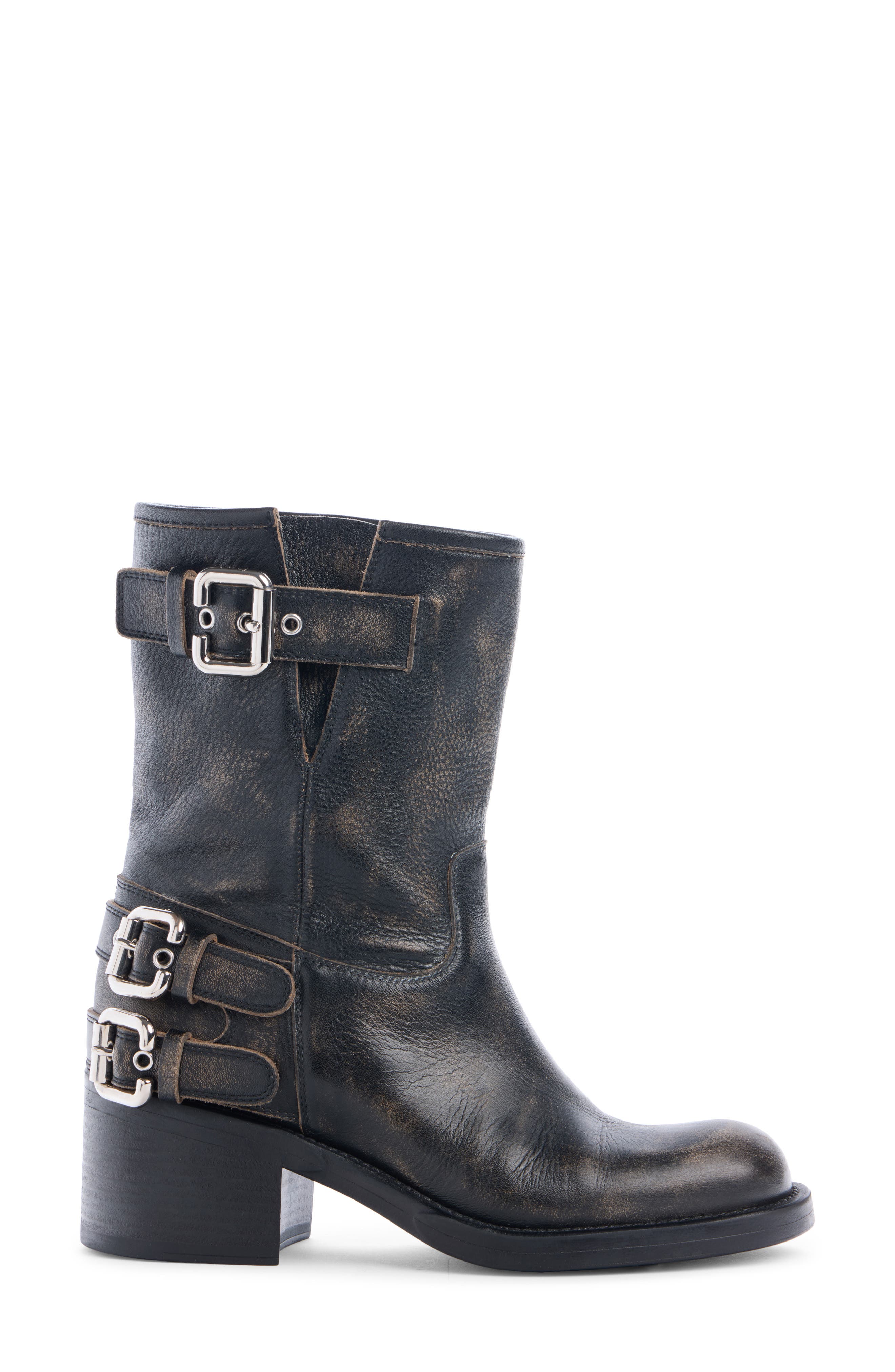 Chloé Dakota Block Heel Biker Boot, Alternate, color, Black