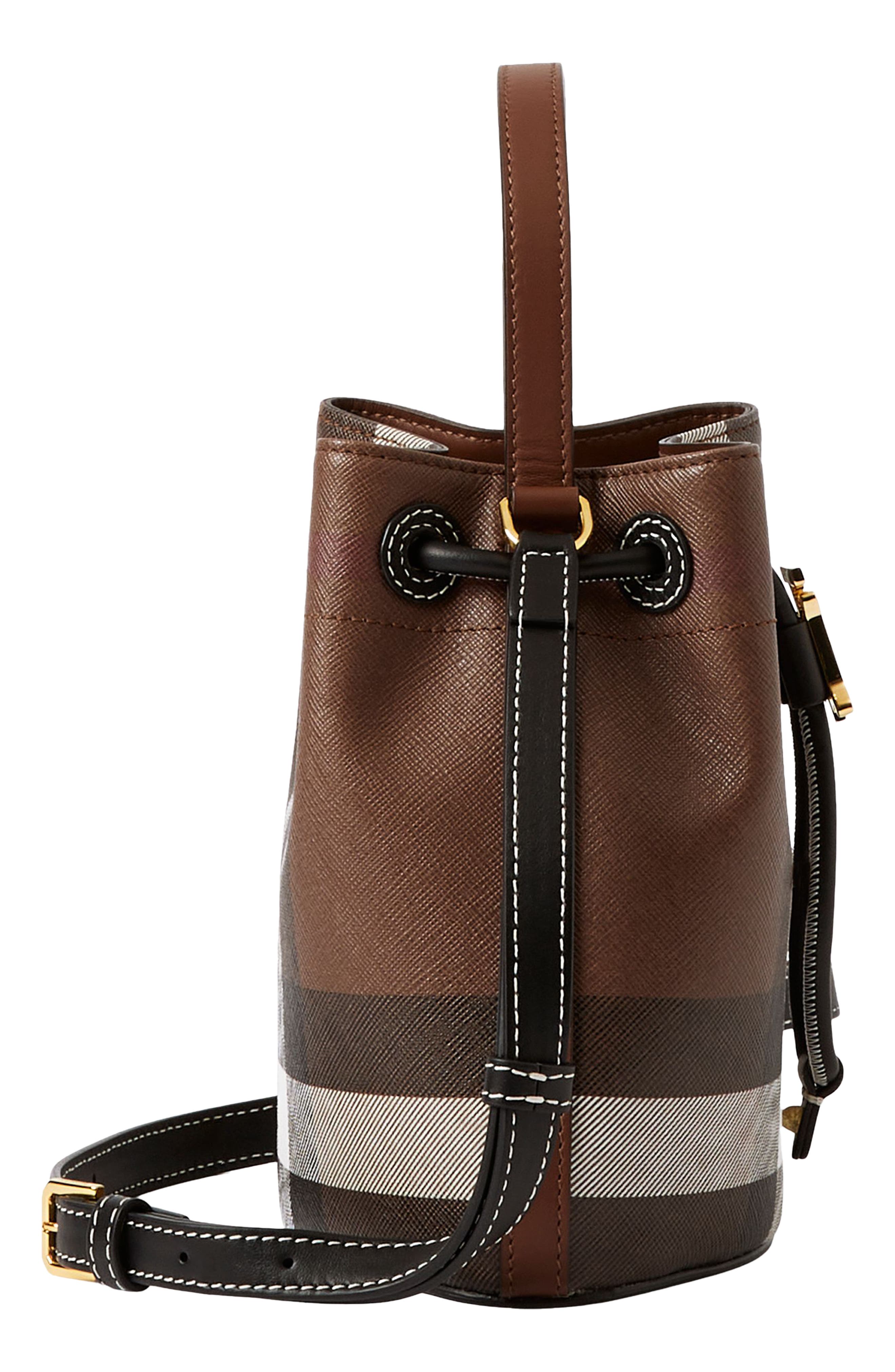 Burberry Mini Check Coated Canvas & Leather Bucket Bag, Alternate, color, 