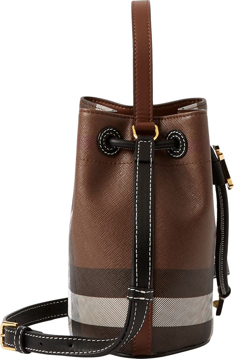 Burberry Mini Check Coated Canvas & Leather Bucket Bag, Alternate, color,