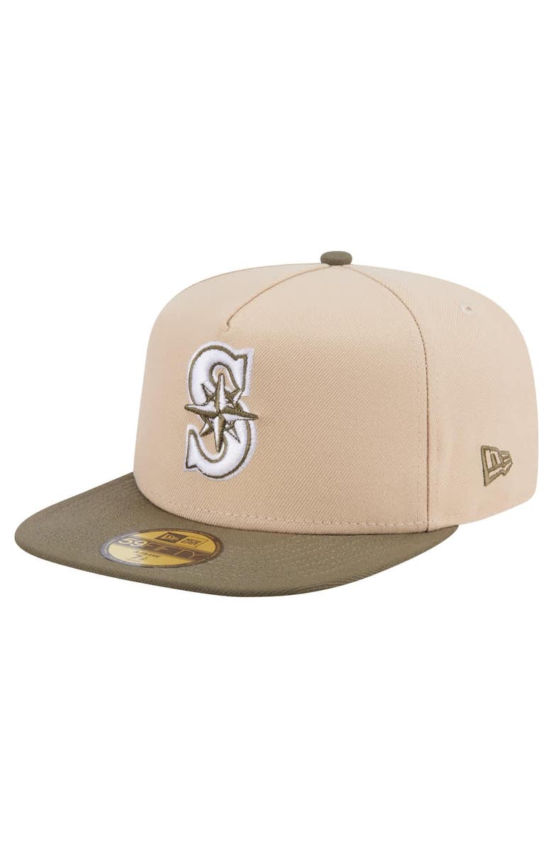 New Era Men's New Era Light Beige/Olive Seattle Mariners Two-Tone Color Pack A-Frame 59FIFTY Fitted Hat, Alternate, color,