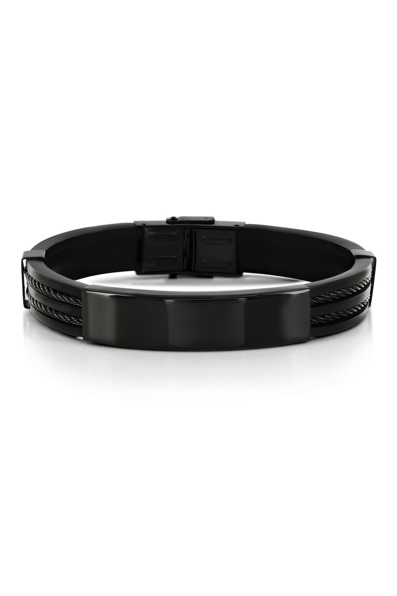 Men's Silicone & Stainless Steel ID Bar Bracelet, Main, color, BLACK