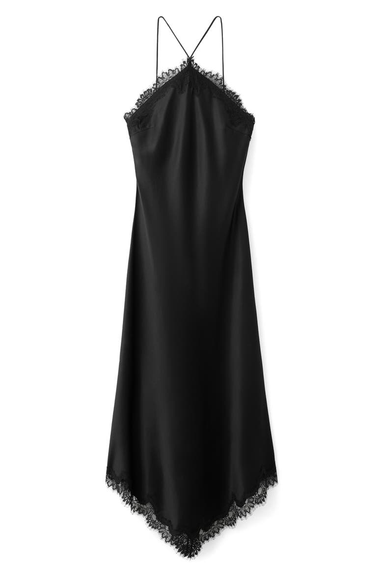 Lace Sleeveless Satin Maxi Dress, Alternate, color, BLACK