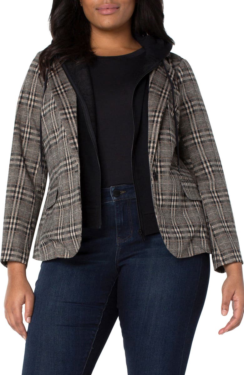 Liverpool Los Angeles Plaid Boyfriend Blazer with Removable Hood, Main, color,