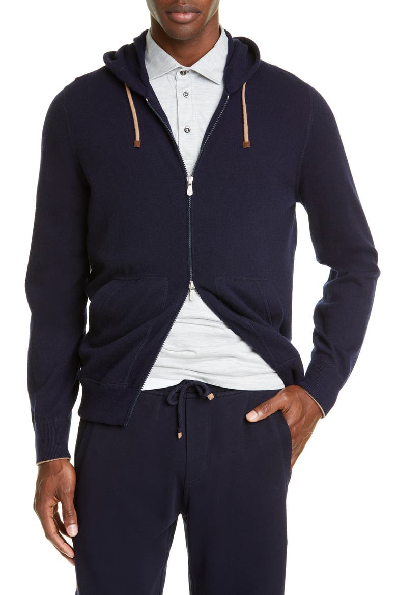 Cashmere Full Zip Hoodie, Main, color, NAVY