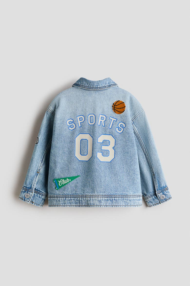 Motif-detail Denim Jacket, Alternate, color, Light denim blue/Sports League