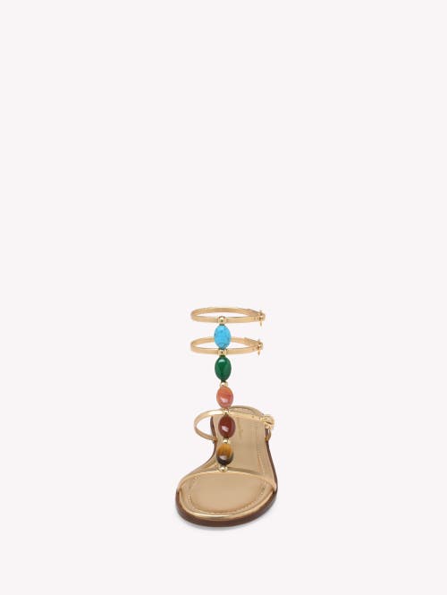Gianvito Rossi Gemstone Detailed Flat Leather Sandals In Metallic Gold